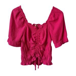 Anthropologie Pilcro Ruched Puff Sleeve Top Sz M